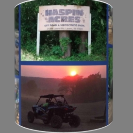 Pictures of Haspin Acres on Mug with blue dividers